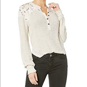 Free People Easy Breezy Appliqué Henley Top Ecru S